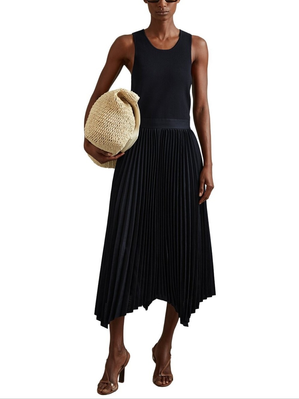 Reiss Marnie Drop Waist Pleated Midi-Dress Small